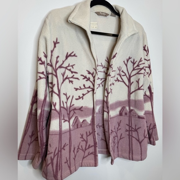 Vintage sherpa Women's Cream Purple cozy winter open Cardigan - Picture 3 of 7